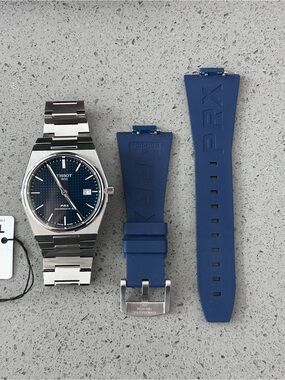 Tissot PRX Blue Dial Stainless Steel Watch with Blue Rubber Straps 40mm